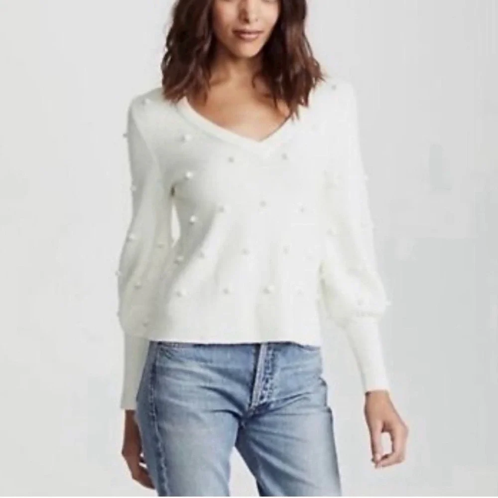 Madewell Bobble Dashwood V-Neck Sweater in Coziest Yarn Pom‎ Pom Details Small